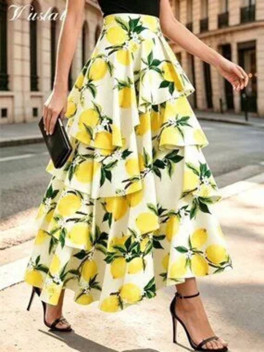 Multicolor Casual Women's Asymmetrical Hem Ruffle High Waist Flare Maxi Dress